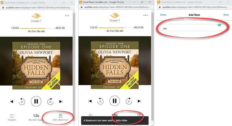 audible bookmarks cloud player